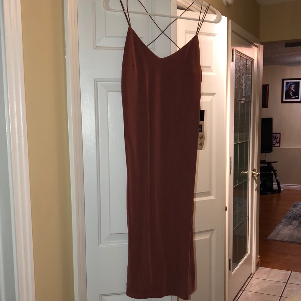 Burgundy mauve colour dress.